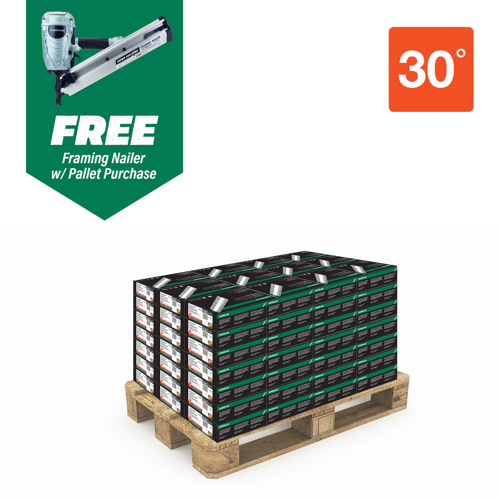 Metabo HPT Framing Nails with Free Pneumatic Framing Nailer — 3in. x 0.12in., 30°, Ring Shank, 84 Boxes, Model# 15137NR90ADS1M